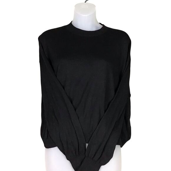 BP Black Sweater Long Sleeve Size Medium Crew Neck Lightweight Crop Length - Picture 1 of 11